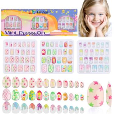 Imagem de Conjunto de 72 peças de unhas postiças para crianças, pacote com 3 unidades de unhas postiças de limão para meninas de 8 a 12 anos com adesivos de unhas gelatinosas