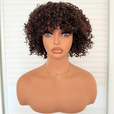 Imagem de Charming cascade Perucas cacheadas Kinky para mulheres, perucas afro macias de 15 cm com franja sintética marrom natural encaracolado, peruca completa e macia para mulheres