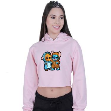 Imagem de Cropped Moletom Feminino Lilo stitch And Groot - Lafre, Rosa claro, M