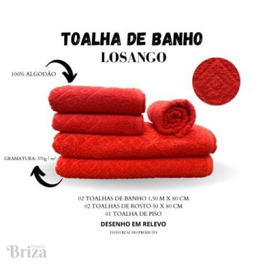 Imagem de Jogo De Toalha De Banho e Rosto 5 Peças Gigante Briza Losango - Goiaba