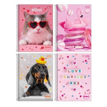 Imagem de Kit com 4 Cadernos Universitário Espiral Tilibra com 96 Folhas Pautadas Zoom Feminino Aula Escolar