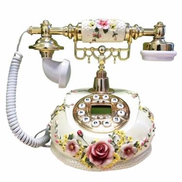 Imagem de Telefone retro antigo rural, telefone fixo para escritório e uso doméstico, com discagem por botão, adequado para decoração de casa em hotéis com classificação de estrelas e museus