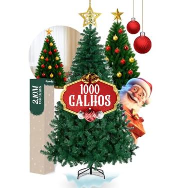 Imagem de Árvore De Natal 2,10m Tradicional 1000 Galhos Verde Grande Pinheiro Canadense Luxo Cheia Decoração Papai Noel Premium Kizumba
