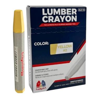 Imagem de Lucky Art Crayonology Giz de cera de madeira – amarelo, pacote com 12 | giz de cera de marcação hexagonal para madeira, concreto, asfalto, metal | durável, sem manchas, resistente a quebras