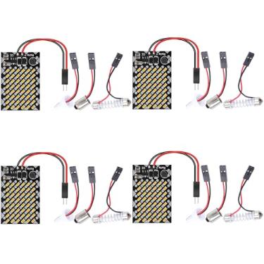 Imagem de QAUBEN Pacote com 4 Luzes de Domo LED 3014 48-SMD Luz de Painel LED para Interior de Carro, Luz de Placa de Leitura, Teto, Lâmpada de Mapa com Adaptadores Festoon BA9S T10 Branco Quente (DC 12-24V)