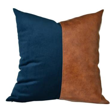 Imagem de Almofada Premium Collection Azul & Couro Caramelo Quadrada