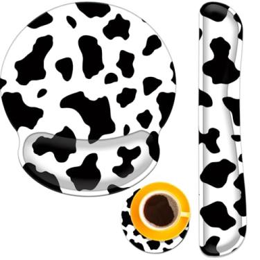 Imagem de Conjunto de apoio de pulso para teclado e mouse pad com porta-copos, base de poliuretano antiderrapante, ergonômico para jogos, para casa, escritório, estudo, digitação fácil e alívio da dor, linda