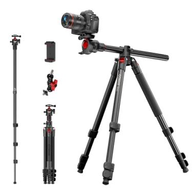 Imagem de COMAN Tripé de câmera de 182 cm com coluna central, tripés de viagem com cabeça esférica de 360 graus, monopé removível com placa Arca QR, tripé horizontal para câmera, DSLR, carga máxima de 5 kg