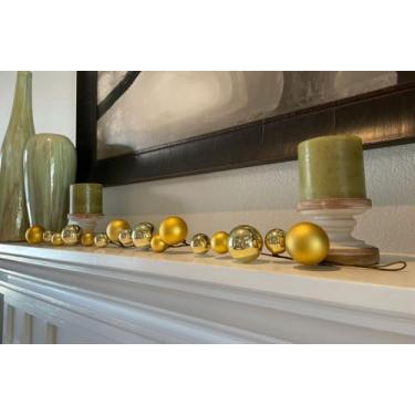 Imagem de TenWaterloo Guirlanda de Enfeites de Bola de Natal de 40", Bolas Inquebráveis Em Acabamento Dourado, Fosco e Brilhante