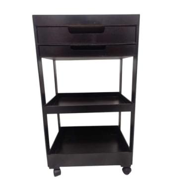Imagem de Carrinho Auxiliar Suporte Para Esmalte Com Rodinhas (MONTADO) Preto/Rosa/Branco/Cru Organizador(Preto - COM Gaveta)