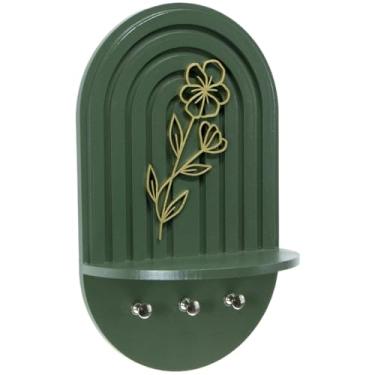 Imagem de Porta chaves com prateleira boho floral verde mdf decoração