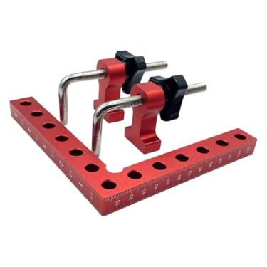 Imagem de IEUDNS Grampo de canto para marcenaria de 90° 14x14 cm Duas escalas de medição para enquadramento e marcenaria Versátil para construção de Alumínio, 3 Pedaços