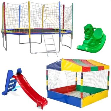 Imagem de Trampolim Cama Elástica Pula Pula 3,05m Piscina de Bolinhas 1,50m Quadrada Escorregador Médio Gangorra 1 Lugar