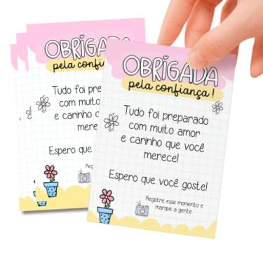 Imagem de 54 Unidades Cartão de Agradecimento para Clientes, 6,5x8,5cm Design Fofo com Mensagem Obrigada pela Confiança Tag Papel Glossy 180gr Impressão Frente