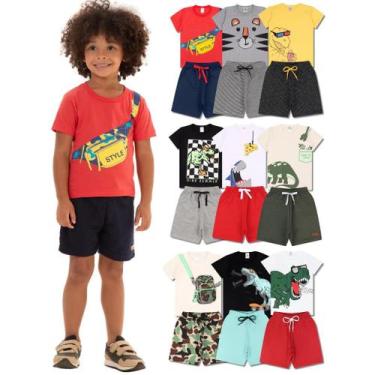 Imagem de Kit 10 Peças de Roupas para bebê Menino 5 Camisetas 5 Bermudas Kit com