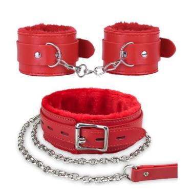 Imagem de Gargantilha gótica de couro de pelúcia com corrente removível coleira pequena para animais de estimação (vermelha)