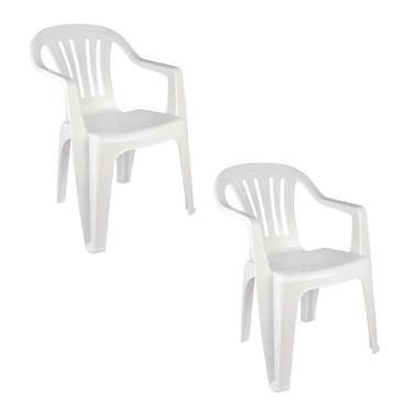 Imagem de Kit 2 Cadeiras Poltrona Plástica Empilhavel Reforçada Branca 182kg Mor