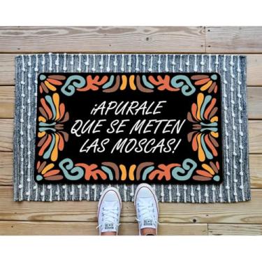 Imagem de GXFC ZHAO Tapetes decorativos engraçados de boas-vindas para entrada, tapete de presente para porta da frente, varanda e pátio (23,7 x 40,4 cm) (IApurale Que Se Meten Las Moscas México padrão de