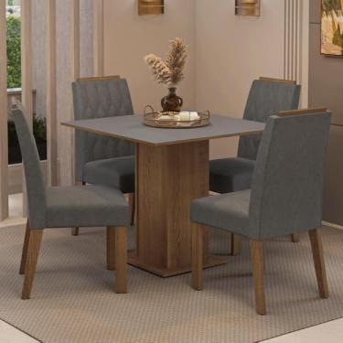 Imagem de Conjunto Sala de Jantar Tampo de Madeira 4 Cadeiras Rustic/cinza/silver Cannes Madesa