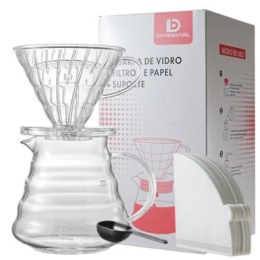 Imagem de DaysBrasil Kit Cafeteira V60, Jarra de Vidro Borosilicato 500ml com Suporte para Filtro, Medidor de Café, 40 Filtros de Papel, Transparente