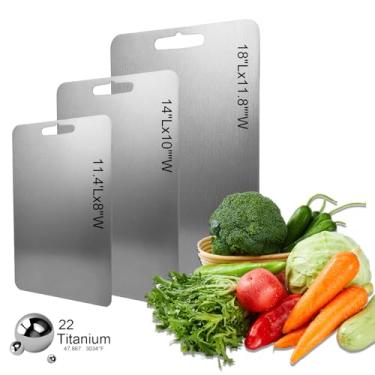 Imagem de Tábua de corte de titânio, tábuas de corte de metal de titânio 100% puro para cozinha, tábua dupla face de grau alimentício para cortar carnes, frutas e vegetais (35,5 cm C × 25,4 cm L)