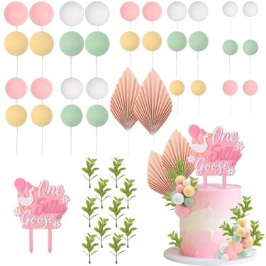 Imagem de CORNER LACE 45Pcs One Silly Goose Theme 1st Birthday Party Decorations, Ball Cake Picks Double Layer Acrylic Cake Topper Pink Green White Yellow - One Year Old Birthday Party Supplies Photo Booth Prop