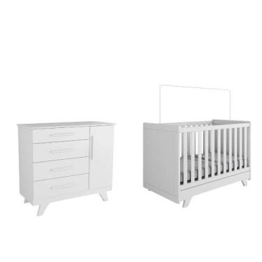 Imagem de Quarto Bebe Berço e Cômoda Moveis Peroba Retro MDF LS, Branco