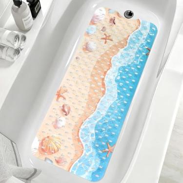 Imagem de Tapete de chuveiro antiderrapante, Yonala premium, antiderrapante, elegante, tapete de banheira, 101 x 40 cm, tapete de banheira extragrande com ventosas e orifícios de drenagem, lavável na máquina