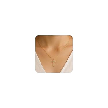 Imagem de GoldGifts Colar de cruz para mulheres, banhado a ouro 14K, delicado colar com pingente de cruz pequena, cesta de Páscoa fofa moderna para presente de batismo, fé religiosa, 46 cm (18-20 inches), Latão