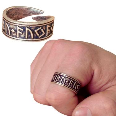 Imagem de Anel Prateado Runas Viking Regulável