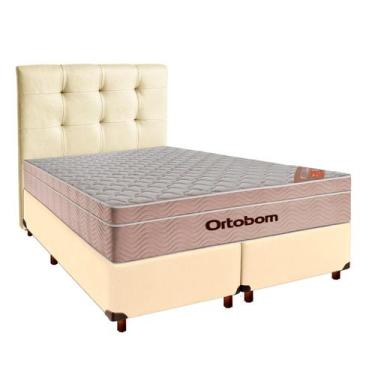 Imagem de Conjunto Cama Box Bege Queen + Colchão Molas Ensacadas Airtech Ortobom