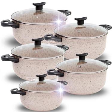 Imagem de Jogo de Panelas Caçarolas 5 Peças Vanilla Creme Antiaderente Teflon Pa