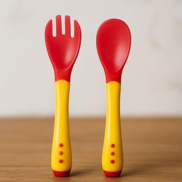 Imagem de Kit Talheres Garfo e Colher de Silicone Para Bebê Introdução Alimentar