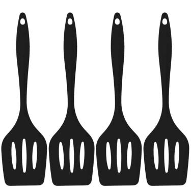 Imagem de Espatula De Silicone Vazada Preta Grande Kit 04 Un