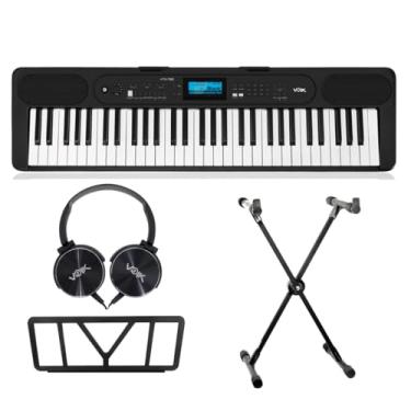 Imagem de Kit Teclado Musical Eletrônico 61 Teclas Voik VTX-730 Com Suporte