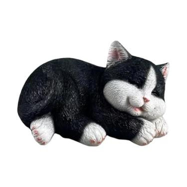 Imagem de predolo Estatueta de gato, escultura animal, decoração fofa, pequena, arte para quintal, ornamento de gramado para paisagem, área externa, quintal, mesa, Preto