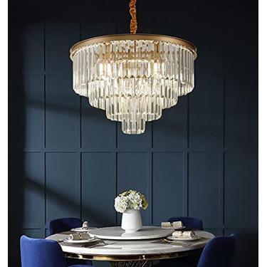 Imagem de Lustre moderno redondo dourado iluminação de cristal restaurante americano lâmpada de cristal lustre luminária lustre