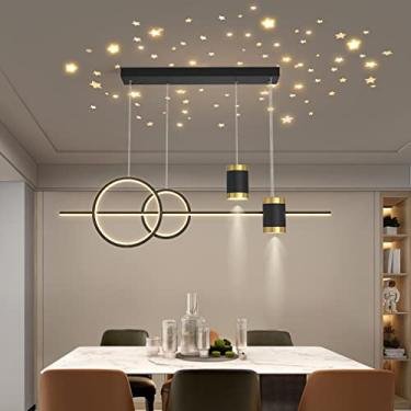 Imagem de Luminárias de teto pendentes LED modernas reguláveis com controle remoto para ilha de cozinha, sala de jantar e quarto infantil, lustre de 100 cm com design de projeção, preto, ideal para sa