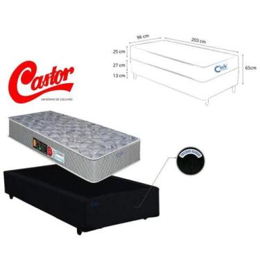 Imagem de Conjunto Box Solteiro King 96x203 Colchão Castor Sleep Max D33 Espuma 