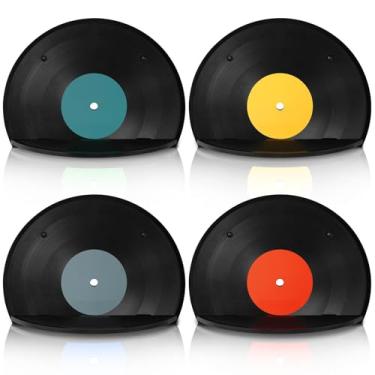 Imagem de Threehoney 4 peças de decoração de parede de disco de vinil com tema de arte musical em branco em formato de disco em branco prateleiras para pendurar letreiro tema de música estética decoração de