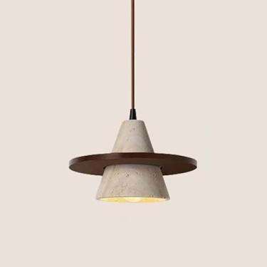 Imagem de Luminária pendente de madeira e pedra, iluminação nórdica, pendente de mármore natural, ilha de cozinha, cone, luminária de teto vintage, lustre moderno de meados do século para quarto, sala