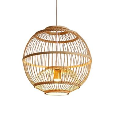 Imagem de Luminária pendente de lustre de vime e rattan para decoração de sala de chá ou restaurante, luminária de teto em estilo retrô e cúpulas trançadas, luminária pendente vintage para ambiente pa