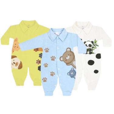 Imagem de Kit 3 Macacão Bebê Estampado Suedine Inverno Recém Nascido - Koala Bab