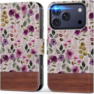 Imagem de DEENAKIN Capa carteira para iPhone 17 Pro com suporte para cartão + clipe de dinheiro, bloqueio RFID, proteção contra quedas de nível militar, fecho magnético com suporte de couro - papel de parede