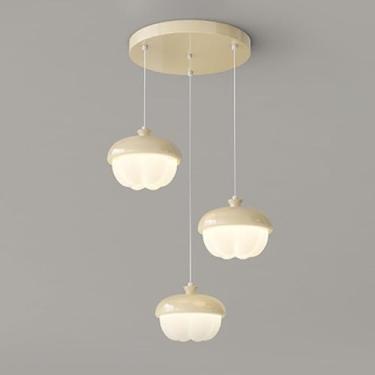 Imagem de Lustre LED moderno de 3 luzes, sombra de acrílico de ferro creme, luz pendente de 3 cores, luz suspensa para ilha de cozinha, entrada, sala de jantar, sala de estudo, sala de estar, quarto,