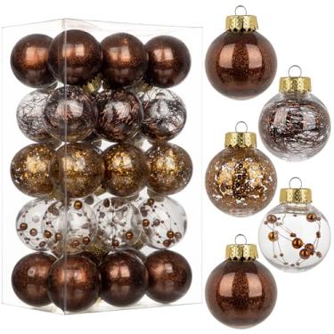 Imagem de Briful Conjunto de bolas de Natal transparentes de plástico transparente à prova de estilhaçamento de 50 mm. Conjunto de bolas de Natal transparentes decorativas com decoração delicada e recheada