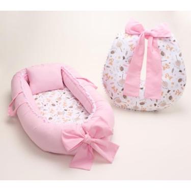 Imagem de Kit Ninho Redutor de Berço com Almofada de Amamentação, Menina, Rosa (Fox)
