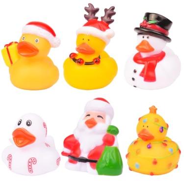 Imagem de CoFuBcad 6 peças de decoração de painel de carro de pato de borracha para Natal, inverno, design de estilo natalino, alce, boneco de neve, óculos de sol, colar, patos, carros, ornamento, véspera de