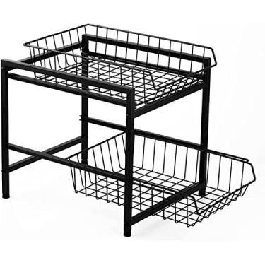 Imagem de Organizador de armazenamento debaixo do lavatório, gaveta organizador de cesta de armário deslizante de 2 níveis, organizador de armazenamento de malha com gavetas removíveis para cozinha, casa de