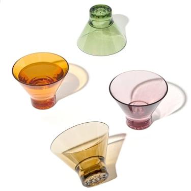 Imagem de TOSSWARE RESERVE 227 g Stemless Martini - Conjunto de 4 séries coloridas, qualidade premium, seguro para lava-louças Tritan e resistente ao calor inquebrável copos de coquetel de plástico